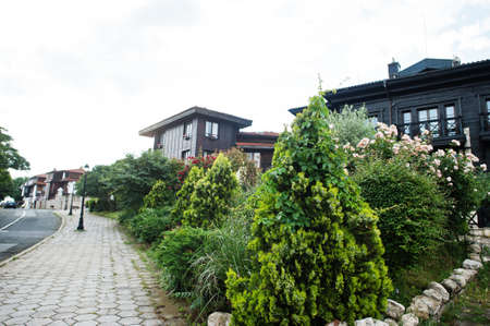 Park area and promenade at town Nesebar, Bulgaria.の写真素材