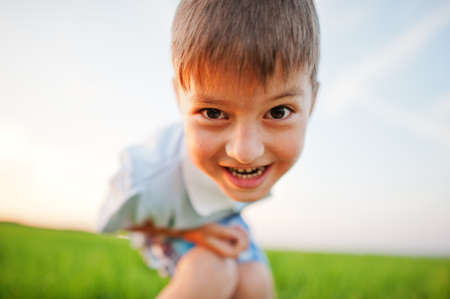 Close up portrait of funny boy.の写真素材