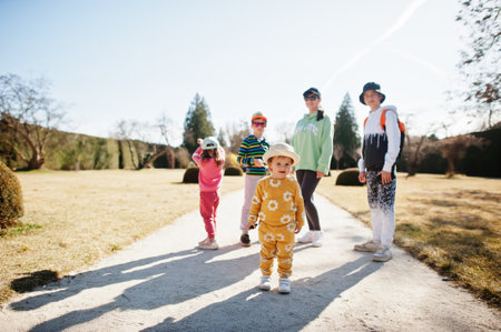 Mother with four kids at Lednice park, Czech Republic.の写真素材
