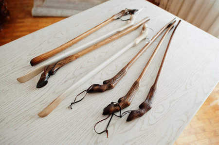 Set of large wooden shoe spoon.の写真素材