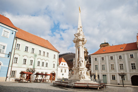 Statue of the Holy Trinity. Main Square in Mikulov in Czech Republic.の写真素材