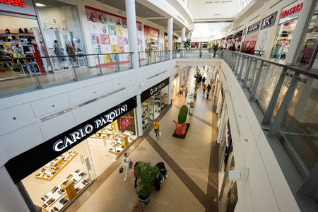 Lviv, Ukraine - October 09, 2022: Interior of shopping mall Victoria Gardens galeria.のeditorial素材