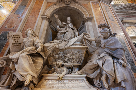 Vatican City, July 22, 2022: Interior of the St. Peter Basilica, Vatican, Italy. Pope Gregory XIII, Gregorio Pont Max.のeditorial素材