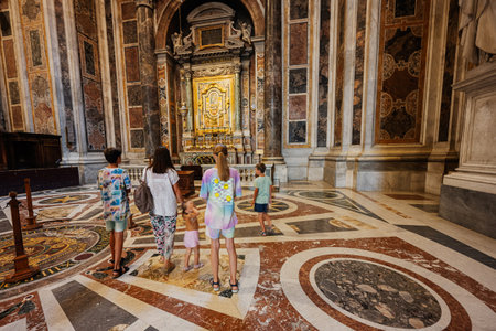 Vatican City, July 22, 2022: Family tourist visit St. Peter Basilica, Vatican, Italy.のeditorial素材