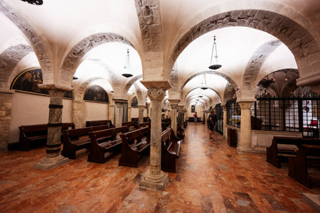 Bari, Italy - Jule 19, 2022: Interior of Basilica di San Nicola ( Saint Nicholas). St. Nicholas' Tomb in the crypt.のeditorial素材