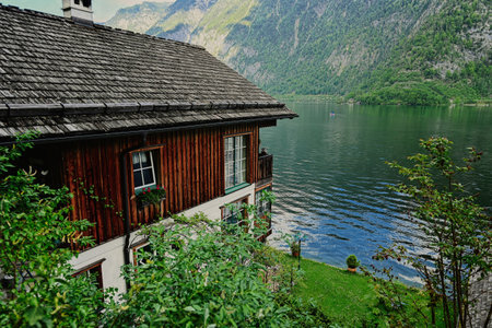 Old wooden house in famous town Hallstatt, Salzkammergut, Austria.の写真素材