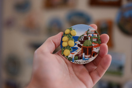 Positano Italy souvenir refrigerator magnet at hand.の写真素材
