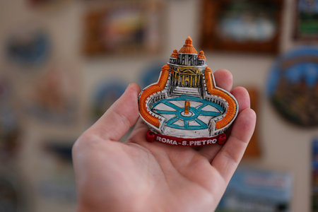 Vatican souvenir refrigerator magnet at hand.の写真素材