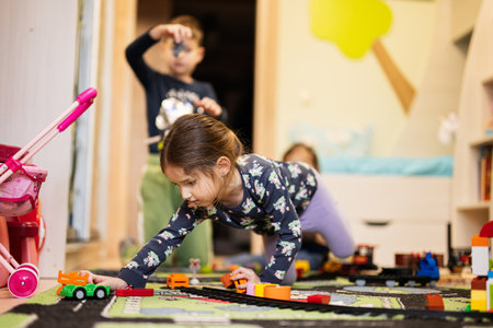 Child leisure activity, creative game. Kids play at home.
