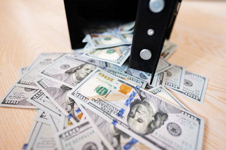 Open safe door against dollar money.の写真素材