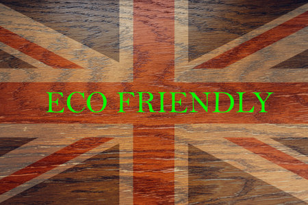 Great Britain flag on wooden background for global eco friendly environment, ecological and environmental saving and go green country concept.の写真素材