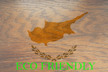Cyprus flag on wooden background for global eco friendly environment, ecological and environmental saving and go green country concept.の写真素材