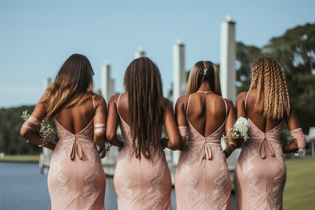 Gorgeous african american bridesmaids in wedding. Generative AI.の素材