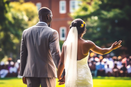 Amazing african american couple in wedding ceremony. Generative AI.の素材
