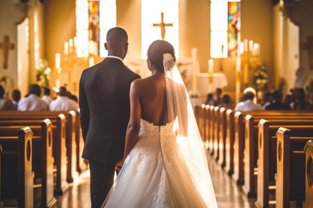 Amazing african american couple in church ceremony at wedding. Generative AI.の素材