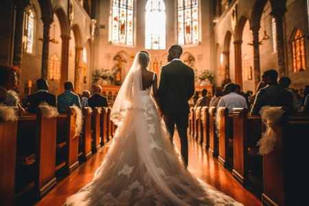 Amazing african american couple in church ceremony at wedding. Generative AI.の素材