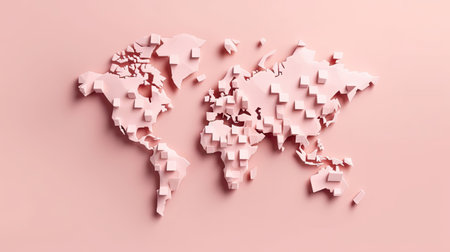 World map pink art background. Generative AI.の素材