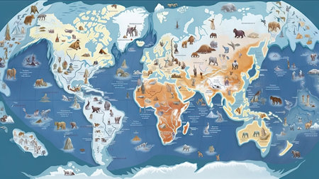 World map ice age background. Generative AI.の素材