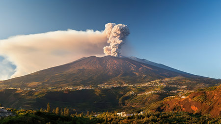 Volcano Etna in Sicily, Italy at sunset. Panoramic viewの素材