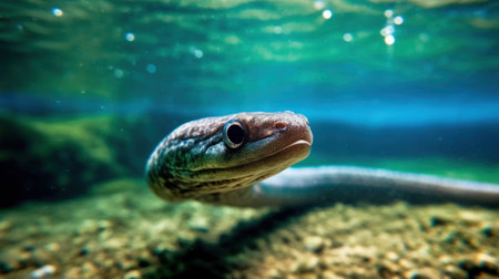 Close-up of a moray eel swimming in the waterの素材