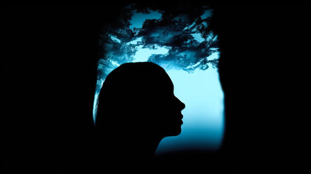 Silhouette of a woman with smoke coming out of her head. Generative AI.の素材