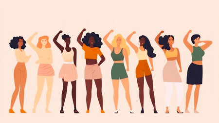Women with different body shapes. Illustration in flat cartoon style.の素材