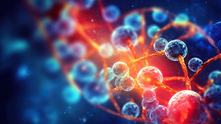 Human cell biology DNA molecular structure. Generative AI.の素材