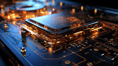 Electronic circuit board close-up. Technology background. Generative AI.の素材