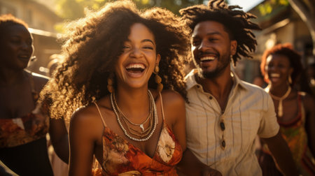 Group of african friends having fun together at the music festival on the street of Johannesburg, South Africa.の素材