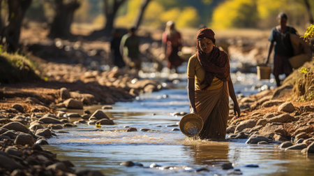 Unidentified Sudanese women working on the river Morocco, North Africa.の素材