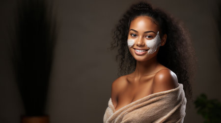 Beautiful young african american woman with facial mask.の素材