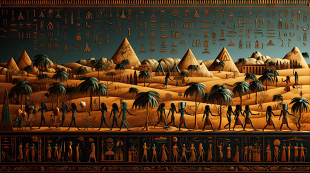 Egyptian hieroglyphs on the background of the ancient civilization. Vector illustrationの素材