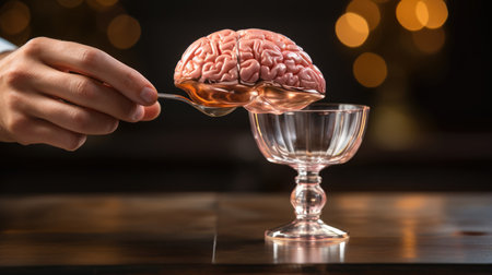 Eating the brain with a spoon. Mind dieting concept.の素材