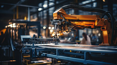 Automatic robotic arm working on the production line in the factory. Smart assembly.の素材