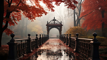 Gorgeous bridge in the autumn park.の素材