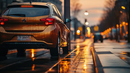 Cars on the street in the evening, Moscow, Russia.の素材
