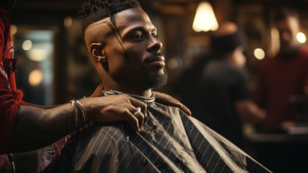 Portrait of a handsome African-American man in a barbershopの素材