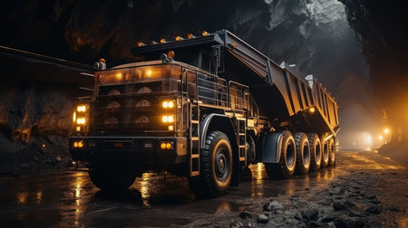Dump truck in a coal mine. 3d rendering image.の素材