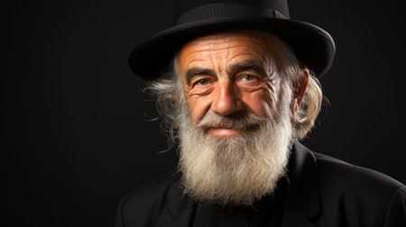Close-up portrait of a senior man wearing a top hat.の素材
