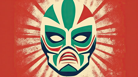 Cyborg mask on grunge sunburst background. Vector illustration.の素材