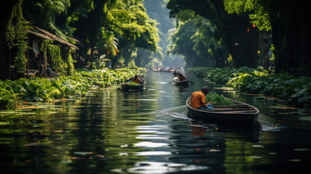 Boat on the canal in Hoi An ancient town, Vietnamの素材