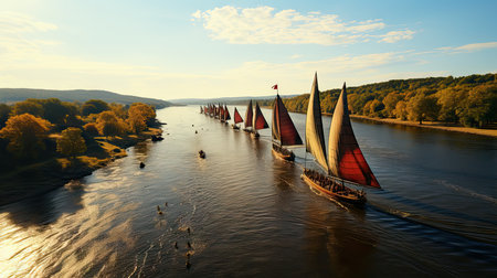 Sailing boats on the Dnieper river in Kiev, Ukraineの素材
