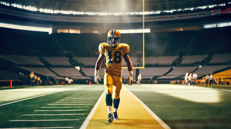 American football player in action on the stadium. American football concept.の素材