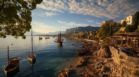 Boat on the shore of Lake Garda in Italy, Europe.の素材