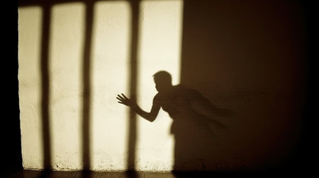 Silhouette of a woman in the shadow of a prison windowの素材