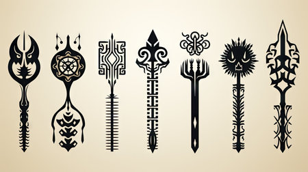 Vector set of tattoo design elements. Tattoo templates. Tribal elements.の素材