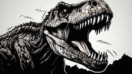 Tyrannosaurus rex vector illustration in black and white.の素材