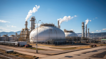 Petrochemical plant with blue sky and white clouds in the backgroundの素材