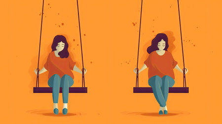 Two girls on a swing. Vector illustration in a flat style.の素材