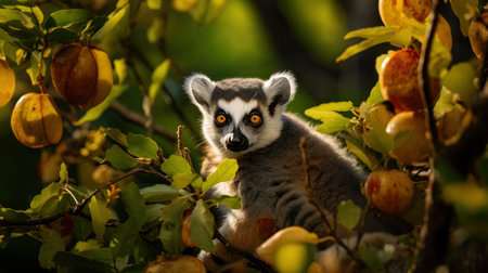 Ring-tailed lemur (Lemur catta) in a treeの素材
